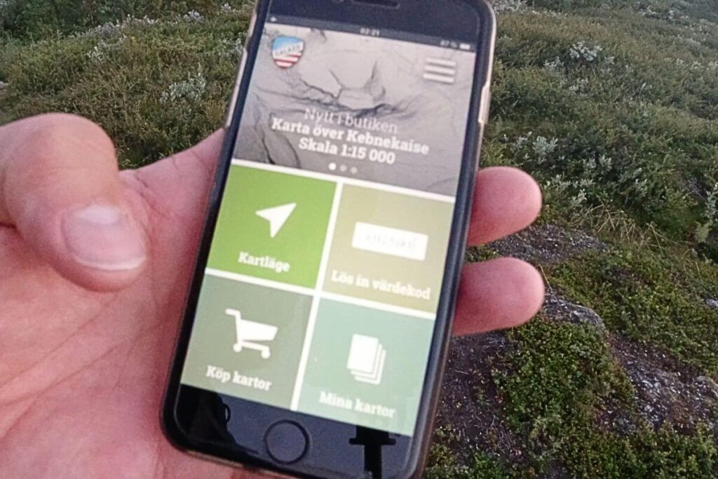 Calazos digitala karta över Kebnekaise på mobilen